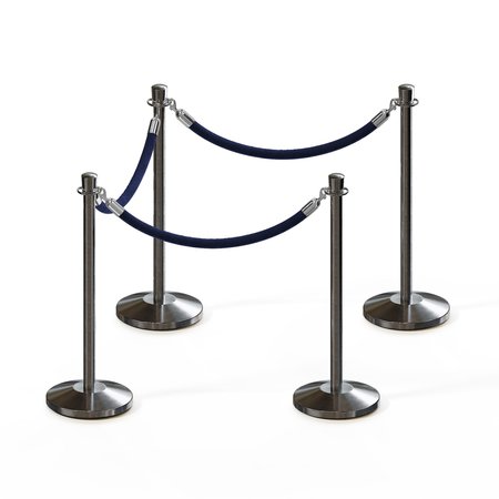 MONTOUR LINE Stanchion Post and Rope Kit Sat.Steel, 4 Crown Top 3 Dark Blue Rope C-Kit-4-SS-CN-3-PVR-DB-PS